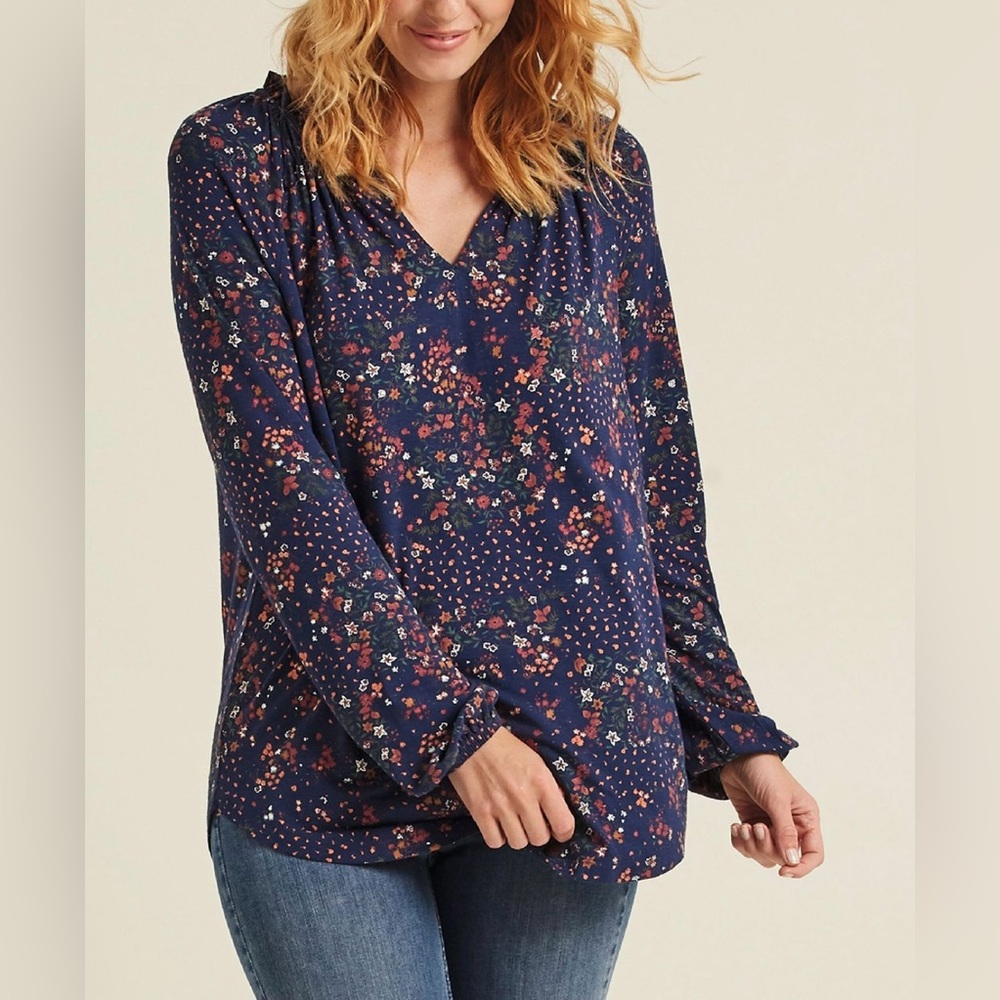 Fat Face Adele Meadow Patch Longline Blouse Navy … - image 1